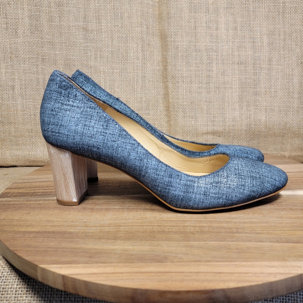 Talbots Denim-Textured Blue Block Heel Pumps size 7
